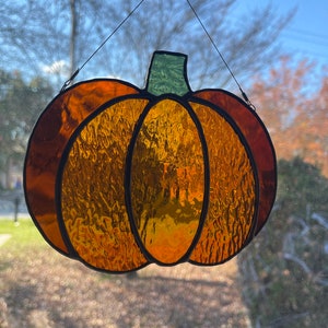 Orange Textured Stained Glass Pumpkin Suncatcher