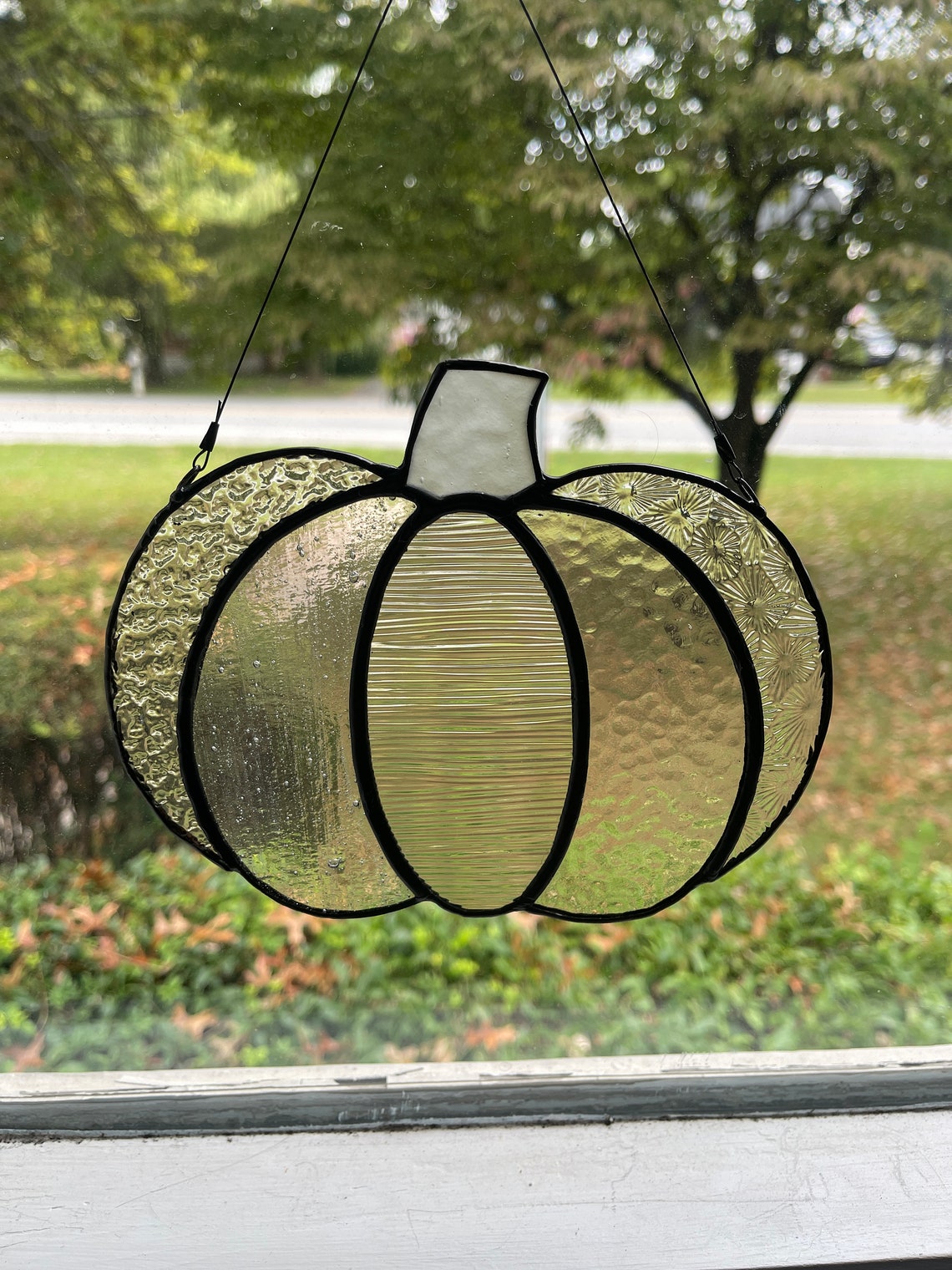 Clear Textured Stained Glass Pumpkin Suncatcher Etsy
