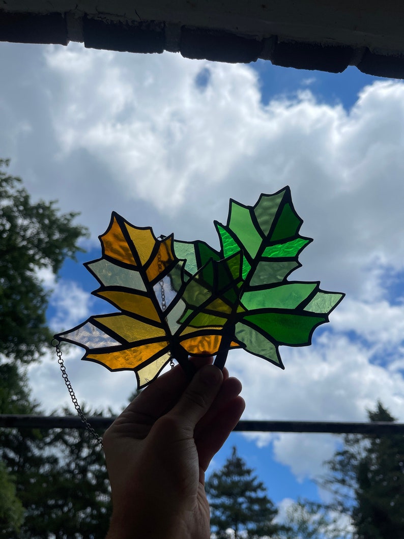 Fall Leaf Stained Glass Suncatcher Etsy