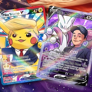 Pika Trump et Musk's Mewtwo - Cartes holographiques (Pack de 2 - fan art personnalisé)