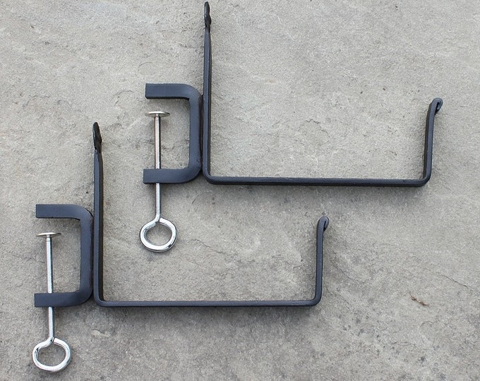 8" Clamp-on Railing Brackets for Window and Flower Boxes, Wrought Iron