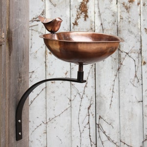 Heart-shaped Copper Birdbath with Wall Bracket