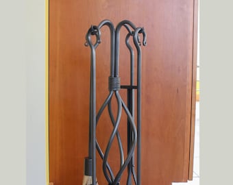 Wrought Iron Handmade Twist Fireplace Tool Set - Four Tools