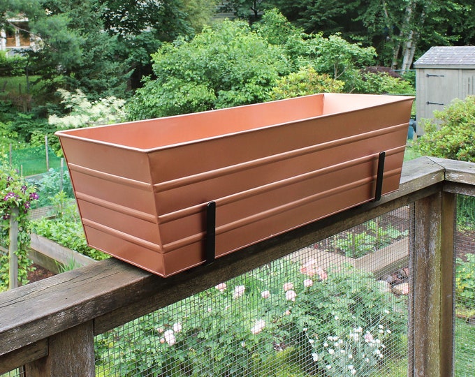 36"L Copper Plated Window Flower Box Planter with Railing Brackets