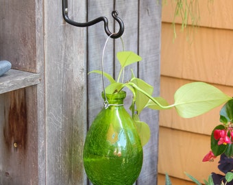 Green Glass Hanging Rooting Vase with Wall Hook
