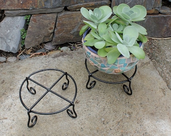 Set of 2- Short 4" H, Piazza Low Wrought Iron Plant Stands indoor/outdoor