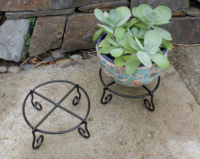 Set of 2- Short 4" H, Piazza Low Wrought Iron Plant Stands indoor/outdoor