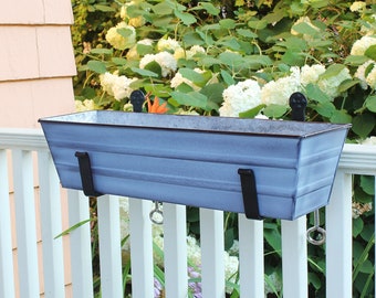 22"L Slate Blue Clamp-On Flower Window Box Planter for Railings