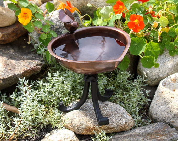 Heart-Shaped Copper Birdbath with Small Stand