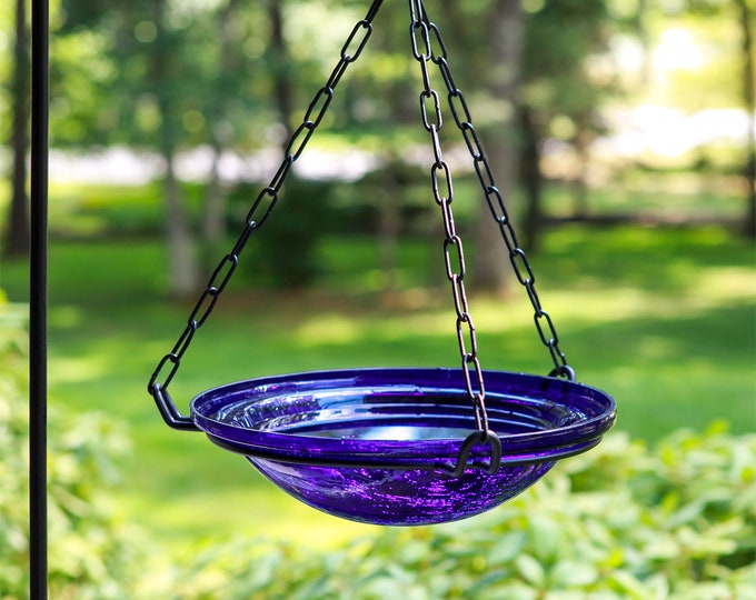 12" Hanging Cobalt Glass Birdbath Bowl