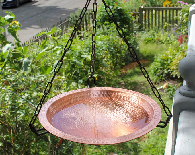 Hanging Hammered 14" Copper Birdbath Bowl