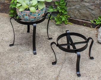 SET of 2- Low Patio Plant Stands Wrought Iron indoor/outdoor