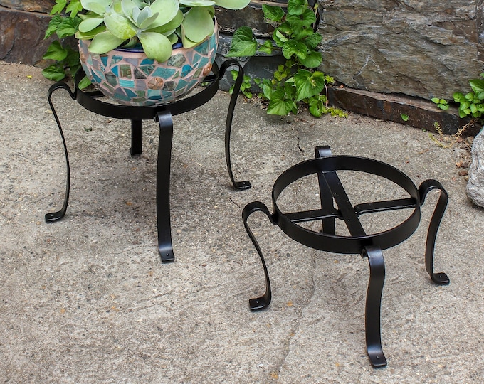 SET of 2- Low Patio Plant Stands Wrought Iron indoor/outdoor