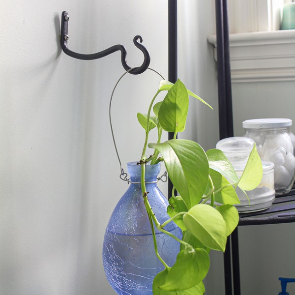 Blue Glass Hanging Rooting Vase with Wall Hook