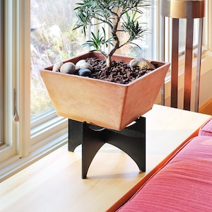 Mid-Century Modern Planter, Metal Stand with Pot, indoor/outdoor