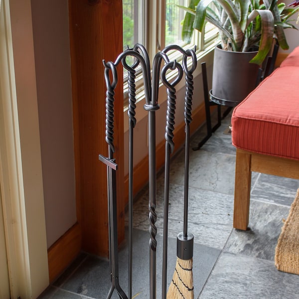 Wrought Iron Handmade Classic Twisted Rope Fireplace Tool Set