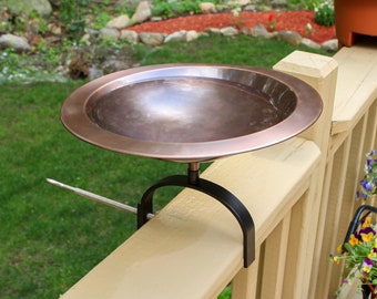 Classic Copper Birdbath with Over Deck or Hand Railing Bracket