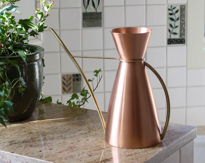 Solid Copper Hand Spun Watering Carafe with Solid Brass Handles