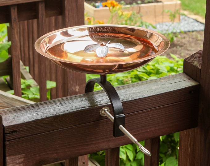 Dogwood Birdbath with Over Deck or Hand Railing Bracket