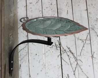 Hammered Leaf Copper Birdbath with Wall/Post Bracket