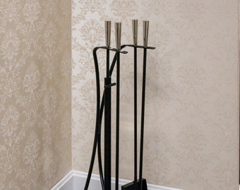 Nickel Plated Midcentury Fireplace Tool Set - Up-Town Modern