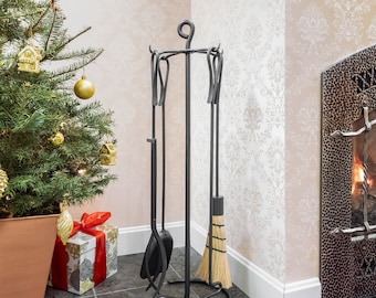 Wrought Iron Handmade Modern Shepherd's Hook Fireplace Tool Set - Four Tools