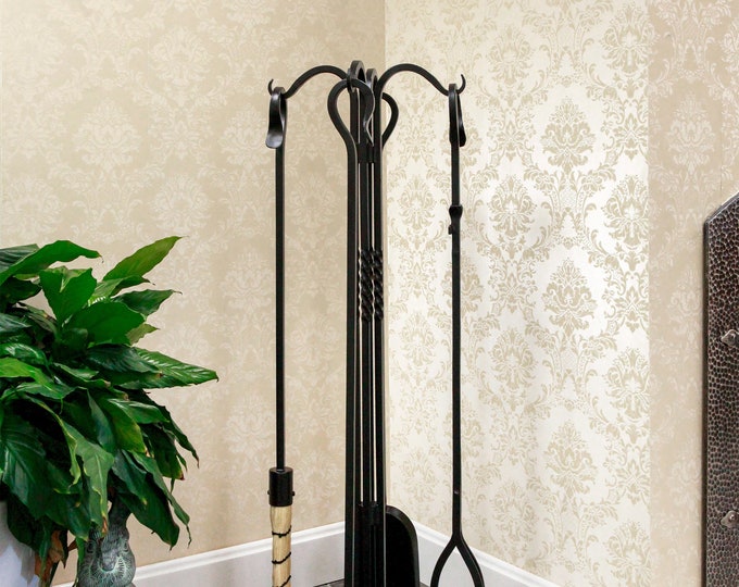 38" Wrought Iron Fireplace Tool Set - Shepherds Hook - Handmade