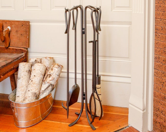 Modern Shepherds Hook Fireplace Tool Set - Wrought Iron - 4 Tools