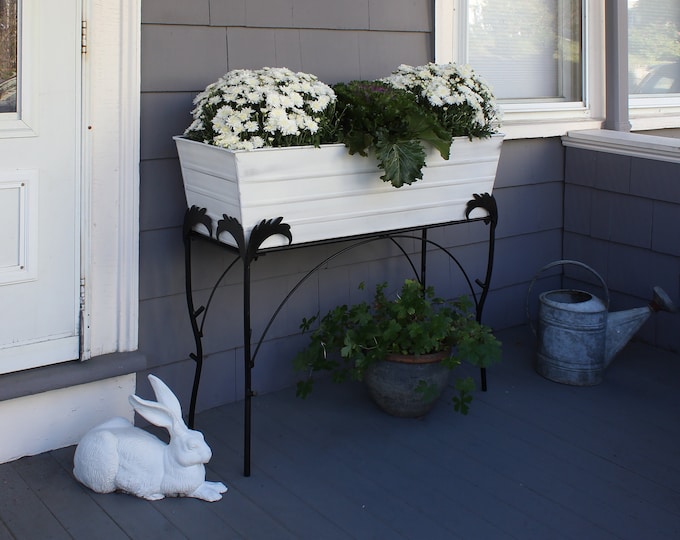 36"L White Flower Box Planter with Branches Stand, 30"H