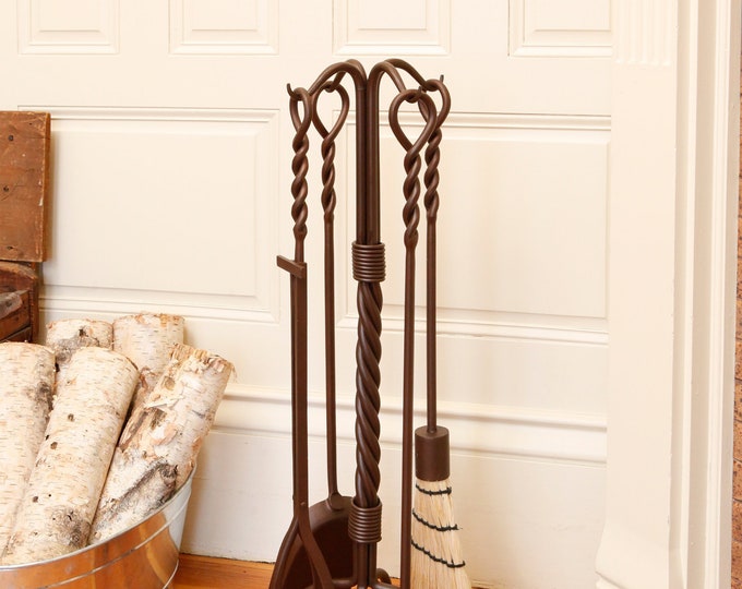 Twisted Rope Fireplace Toolset - Wrought Iron - 4 Tools