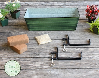 Easy Peasy Grow Kit with Clamp-On Brackets and 24" Green Flower Windowbox Planter
