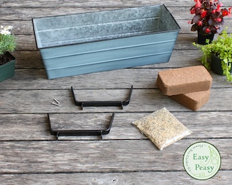 Easy Peasy Grow Kit with Railing Brackets and 24" Blue Flower Windowbox Planter