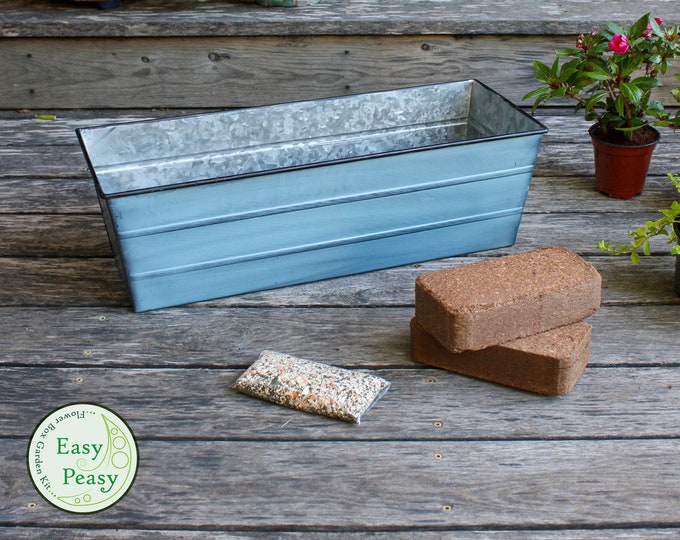 Easy Peasy Grow Kit with 24"L Slate Blue Window Box Planter, Galvanized Steel