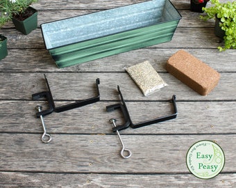 Easy Peasy Grow Kit with Clamp-On Brackets and 22" Green Flower Windowbox Planter