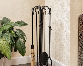 33" Wrought Iron Fireplace Tool Set - Shepherds Hook