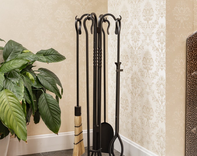 33" Wrought Iron Fireplace Tool Set - Shepherds Hook