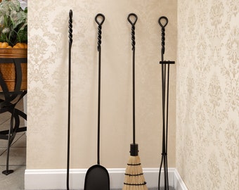 Large Single Fireplace Tools - Twisted Rope Design