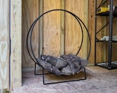 Medium Wrought Iron Hoop Wood Holder- For Firewood, Logs