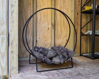 Medium Wrought Iron Hoop Wood Holder- For Firewood, Logs