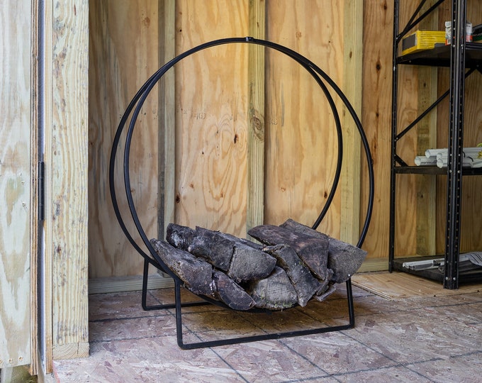 Medium Wrought Iron Hoop Wood Holder- For Firewood, Logs