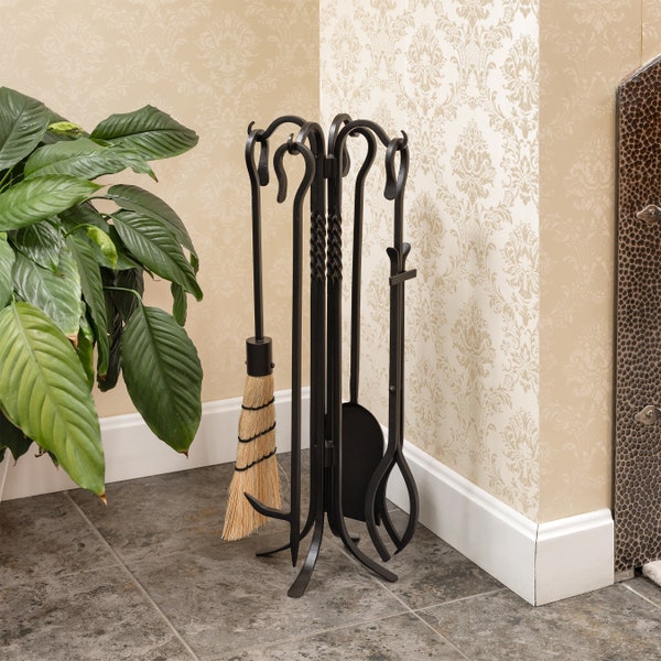 26" Wrought Iron Fireplace Tool Set - Shepherds Hook