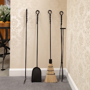 Large Single Fireplace Tools - Twisted Rope Design