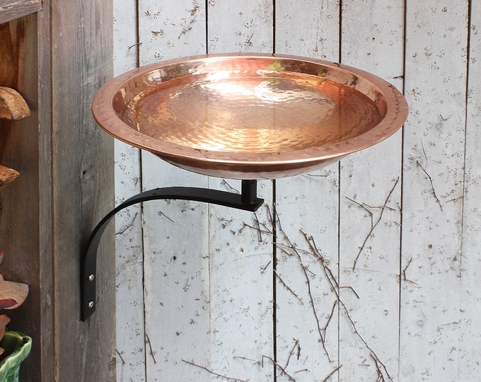 Hammered Copper Birdbath with Wall Bracket