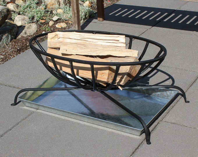 Forged Wrought Iron Fire Pit Grate, Large Oval with Ash Pan