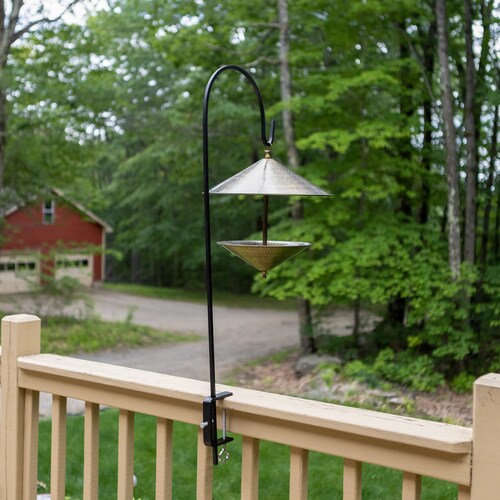 Wrought Iron Adjustable Shepherd's Hook, Clamp On for Deck and Porch Railings