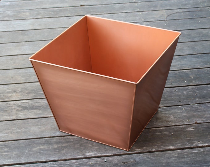 Square Copper Planter, 16 inch square x 13 inch H for large houseplants, trees