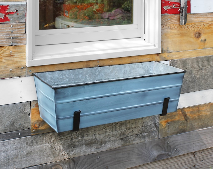 24"L Slate Blue Wall-Mount Window Box Planter and Brackets