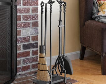 26 1/2"H Gretel Inline Wrought Iron Fireplace or Stove Tool Set -Rope Handles