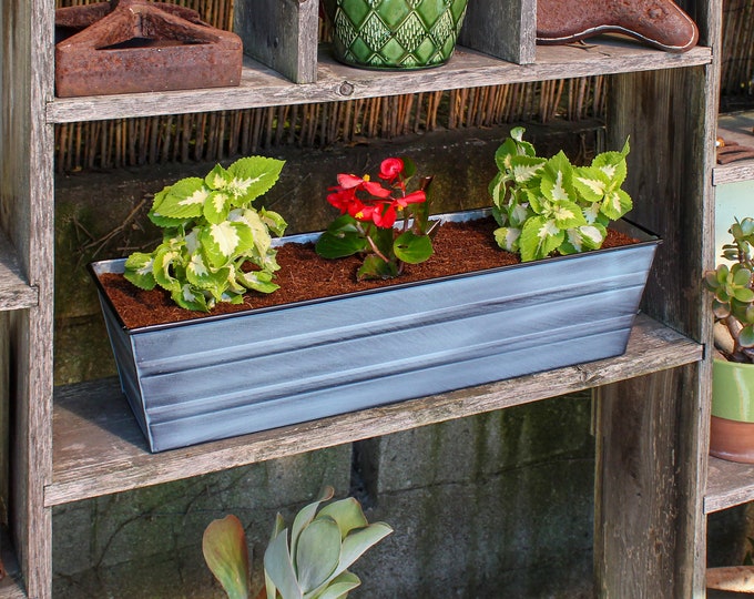 22" Slate Blue Flower Windowbox Planter, Rectangular