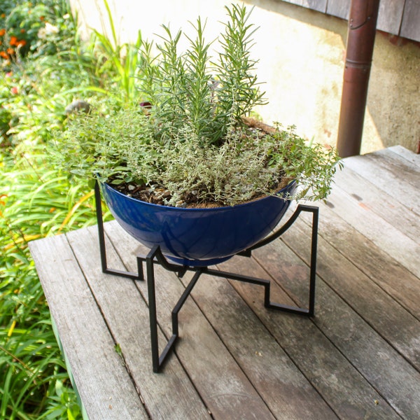 Blue Bowl Geometric Mid-Century Modern Planter, 16" indoor/outdoor